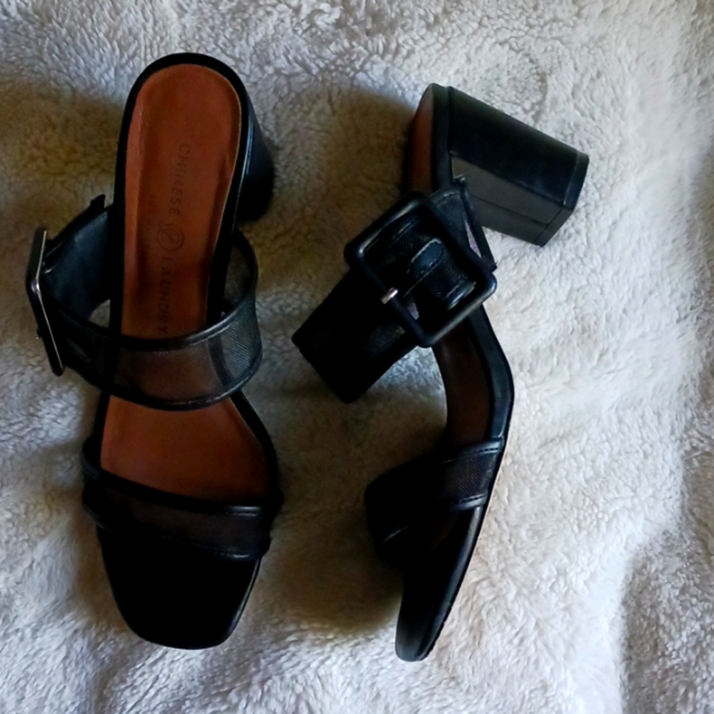 Chinese Laundry sheer buckle heels